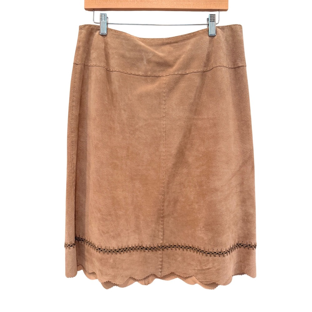INC‎ International Suede Leather Scalloped Crochet Skirt 10 Boho Western Y2K